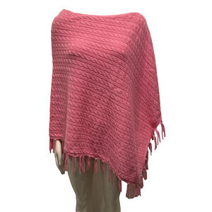 NWT Real Clothes Silk Cashmere Pink Poncho Shawl Cape Cable Knit OS Fringe